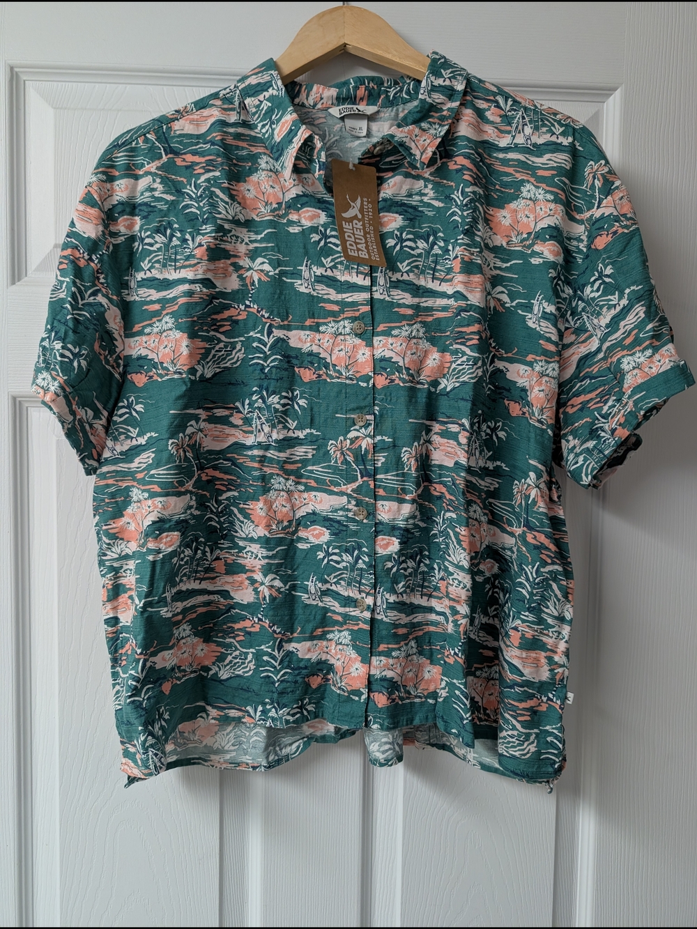 NWT Eddie Bauer Women’s XL Tropical Landscape Shirt - Teal & Peach